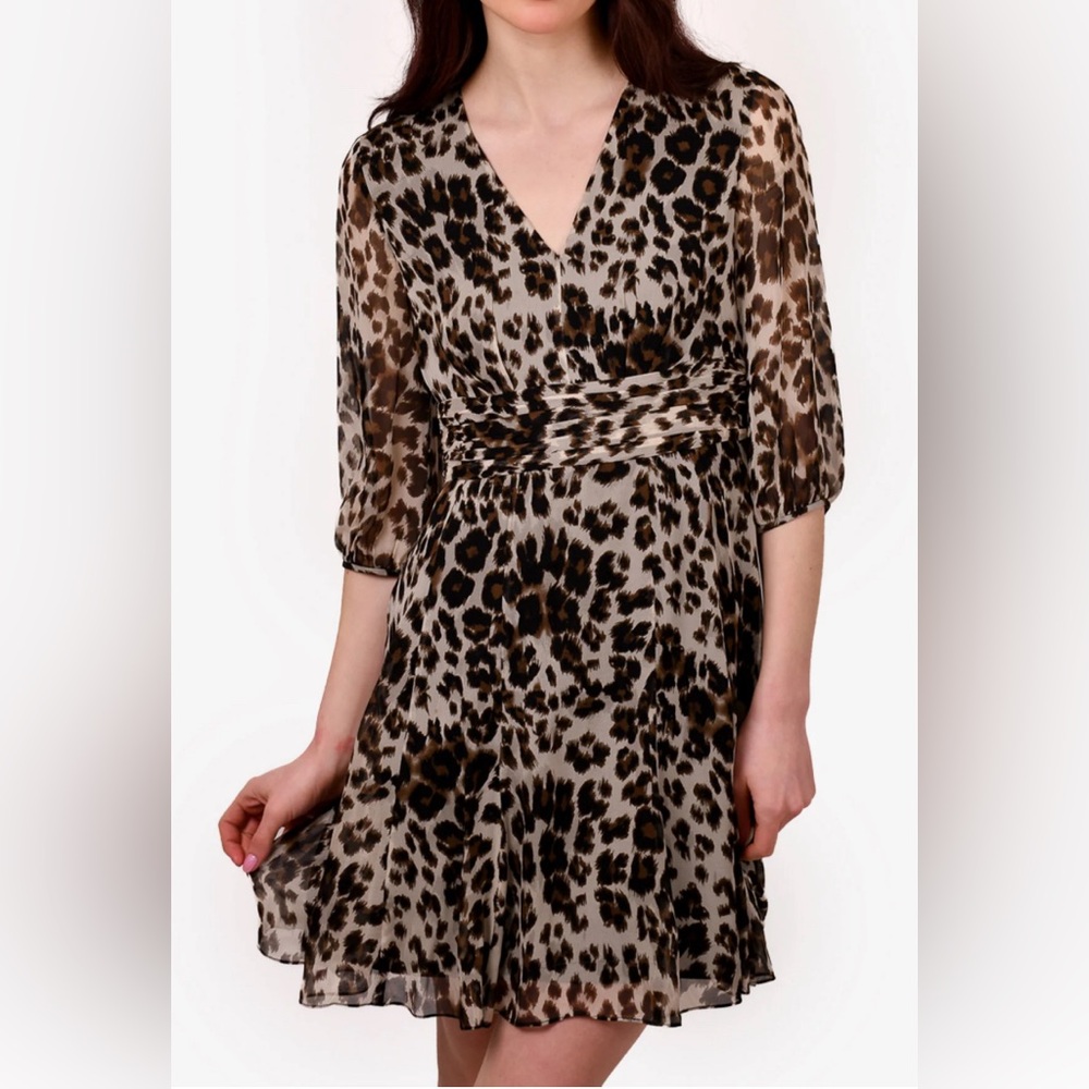 $428 Diane von‎ Furstenberg 100% Silk DVF 10 Large Dress Snow Cheetah Women’s